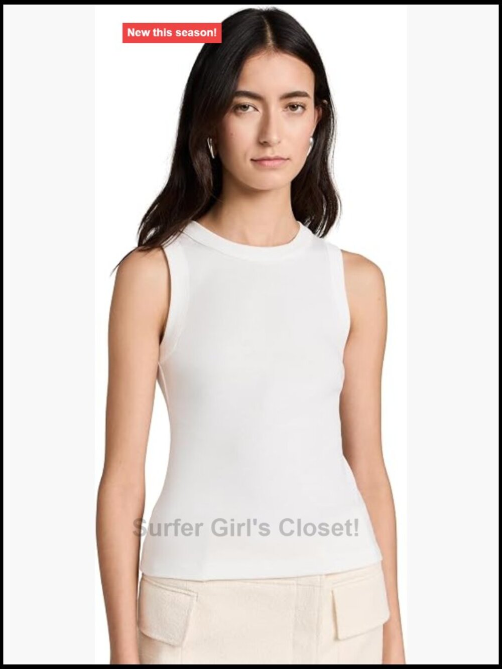 Women's Sleeveless Scoop Neck Cotton Tank Top White Fitted Pullover